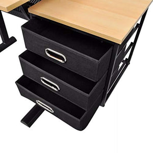 H.BETTER 3 Drawers Tiltable Tabletop Drawing Table with Stool 80 Degrees Drafting Table 47" x 23.6" x 30.5"