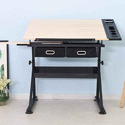 Lgan Tiltable Drawing Table, Adjustable Art Desk, with Storage Craft Table, Drafting Table Maple Panel, Child Adult Drawing Desk
