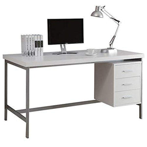 Monarch Specialties Hollow-Core/Silver Metal Office Desk, 60", white