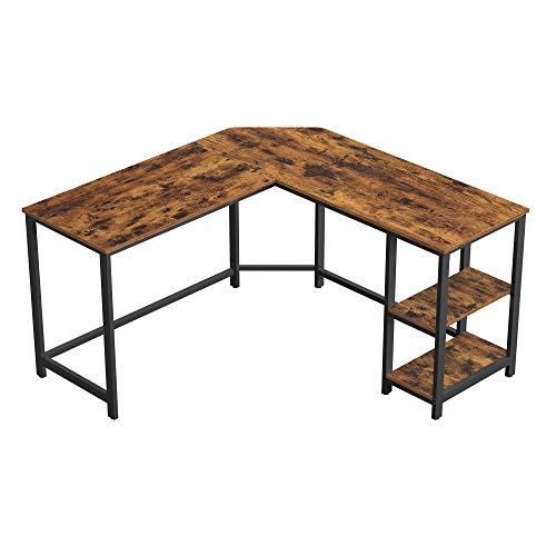 VASAGLE Computer Desk, 54-Inch L-Shaped Corner Desk, Writing Study Workstation with Shelves, Home Office, Industrial Style PC Laptop Table, Space-Saving, Easy to Assemble, Rustic Brown ULWD72X