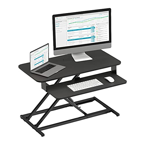 Standing Desk Converter Height Adjustable Desk Riser Sit Stand Office Desk Workstation for Dual Monitor Gas Spring Lift Black