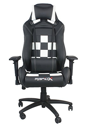 Finish Line White on Black Checkered Flag Pattern Gaming and Lifestyle Chair by RapidX