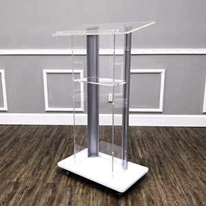 FixtureDisplays Clear Acrylic Plexiglass Podium with Curved Steel Sides - 14310-NF