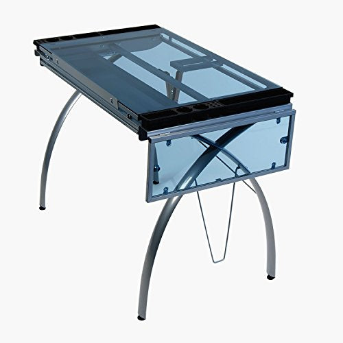 Offex Home Office Futura Craft Station with Folding Shelf Silver/Blue Glass