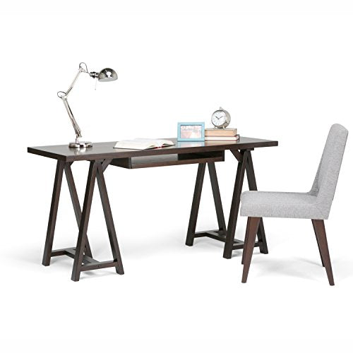 SIMPLIHOME Sawhorse SOLID WOOD Modern Industrial 60 inch Wide Home Office Desk, Writing Table, Workstation, Study Table Furniture in Dark Chestnut Brown