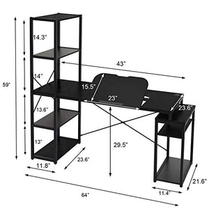 Multifunctional Drafting Tables, 5-Tier Shelves Drawing Desk, Three-in-one Desk, Home Office Desks, Office Desks & Workstations, Storage Shelves, Simple Space-Saving PC Workstation (Black)