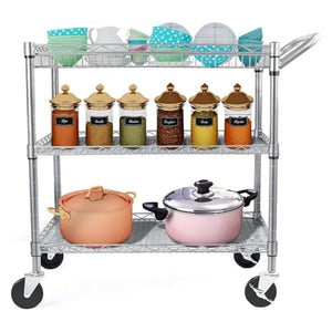 WAOCEO Kitchen Storage Cart Heavy Duty 3 Tier Utility Cart with Wheels, 990Lbs Capacity Commercial Grade Rolling Utility Cart