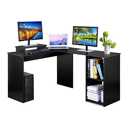 Yyl Computer Desk L-Shaped Large Corner PC Laptop Desk Study Table Workstation Gaming Desk for Home and Office Small Space - Black Wood Grain