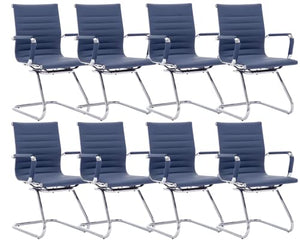 CIMOTA Leather Office Guest Chairs Set of 8 - Navy, Mid Back Reception Chairs