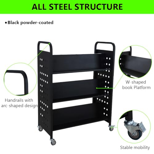 Garvee 200LBS Book Cart with Lockable Wheels, Black