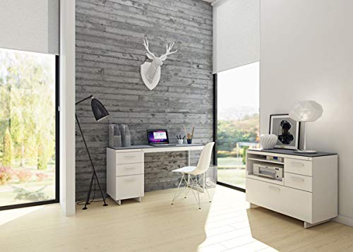 BDI 6414 SW/GRY Centro 3-Drawer File Cabinet, Satin White/Gray Glass