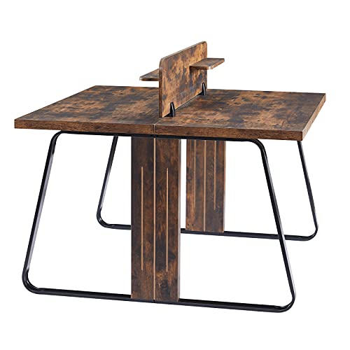 HOVEYY Two Person Desk, Double Workstation Office Desk with Divider Industrial Computer for Home Office Writing Study Work