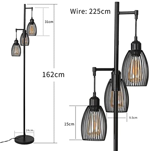 VejiA Industrial Floor Lamp with 3 Hanging Lampshades, Vintage Standing Tree Lamps - Black