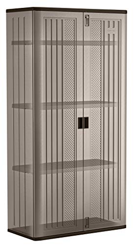 Suncast Mega Tall Storage Cabinet - Resin Construction for Garage Storage - 80.25" Garage Organizer with Shelving and Holds up to 75lbs. - Platinum Doors & Slate Top