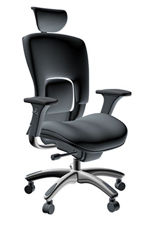 GM Seating Ergolux Genuine Leather Executive Hi Swivel Chair Chrome Base with Headrest, Black