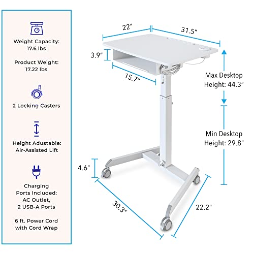 Stand Steady Cruizer™ Mobile Podium with UL Safety Certified Power Outlets | 31in Height Adjustable Student Desk with Built-In Storage | Portable Standing Desk | Rolling Laptop Desk