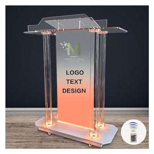 VZADGWA Personalized Acrylic Podium Stand with LED, Wheels, and Custom Logo