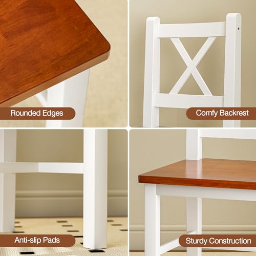 AOVSA Solid Wood 5-Piece Dining Table Set for 4 - Farmhouse Kitchen Furniture