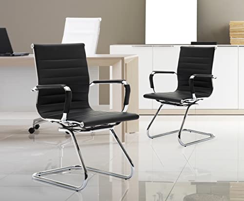 Wahson Office Guest Chairs, 10 Pack - Faux Leather, Sled Base, Black