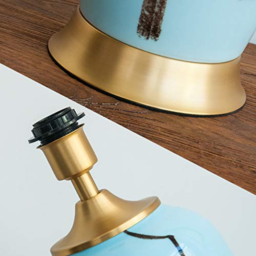 YD Modern Chinese Ceramic Hand-painted Art Table Lamp, Hotel Study Living Room Decorative Table Lamp, Copper Base, E27 Light Source (not Included) 3 Sizes Optional /&