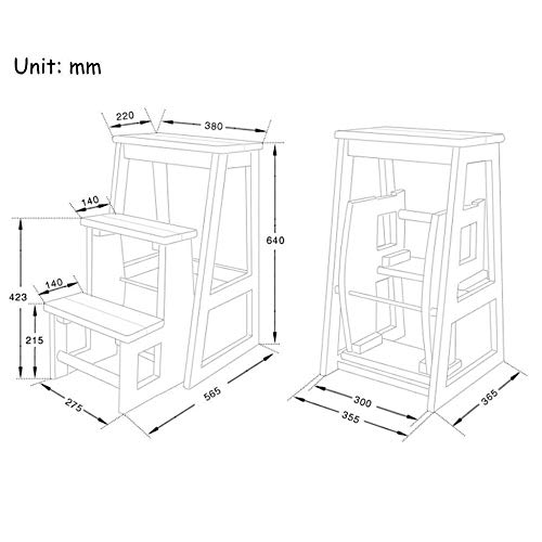 LUCEAE Wooden Folding 3 Step Stool Chair - Portable & Sturdy - 150Kg Load