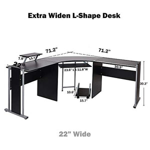 71" L-Shaped Gaming Desk -Large Desktop 22” Wide Wood Curved Corner Office Desk -Sturdy Computer Writing Desks PC Laptop Table Workstation for Home Office, Black