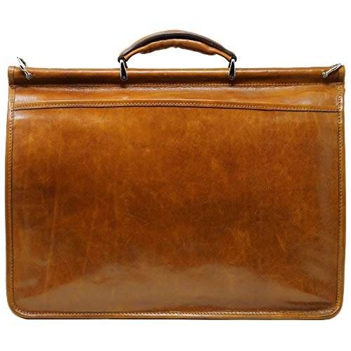 Floto Firenze Dowell Italian Leather Briefcase Messenger Bag Men's Business Bag (Olive Honey Brown)