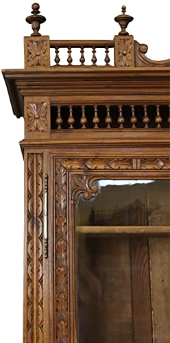 Generic Antique Brittany French Carved Bookcase Glass 2-Door 1890