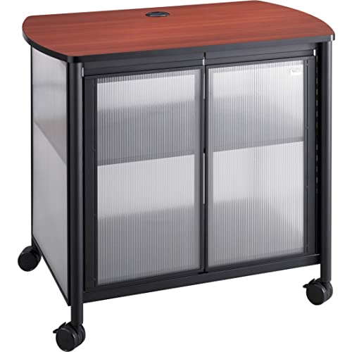 Safco Products Impromptu Mobile Print Stand with Doors 1859BL, Cherry Top/Black Frame , 200 lbs. Capacity, Contemporary Design, Swivel Wheels
