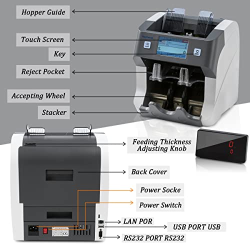Ten Tatent SH-108C Bank Grade 2-Pocket Money Counter Machine Mixed Denomination Multi Currency Bill Counter Cash Sorter with Reject Pocket Counterfeit Detection 2 CIS/UV/MG/ Serial Number Record