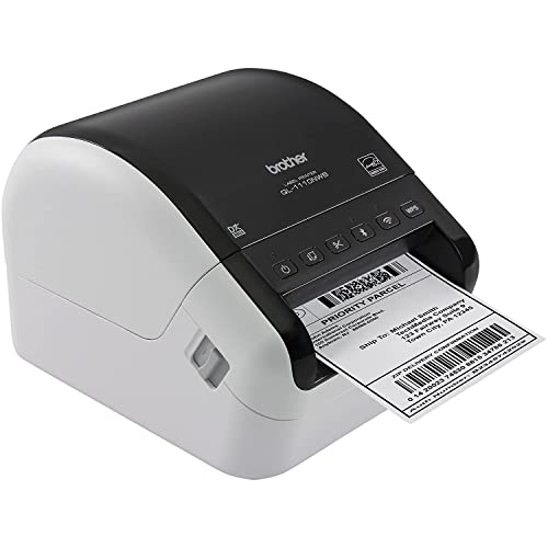 Brother QL-1110NWB Wide Format Postage and Barcode Professional Thermal Wireless Monochrome Label Printer, Black - Print via USB, Ethernet, and Bluetooth, 4" Wide, 300 x 300 dpi, 69 Labels Per Minute