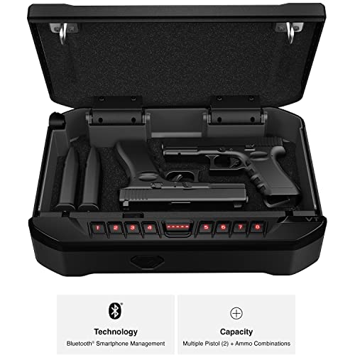 VAULTEK VT Full-Size Handgun Bluetooth Smart Safe Multiple Pistol Safe with Auto-Open Lid and Rechargeable Battery(Black)