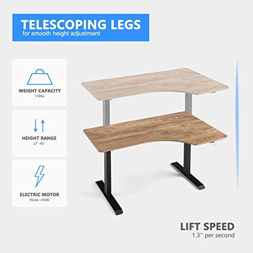 LINSY HOME Electric Standing Desk L Shaped, Height Adjustable Computer Desk Workstation for Home Office with Splice Board, Black Frame Walnut Top, LS260V5-A