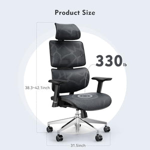 TONFARY Ergonomic Mesh Office Chair with Lumbar Support, Adjustable Headrest, 4D Armrests