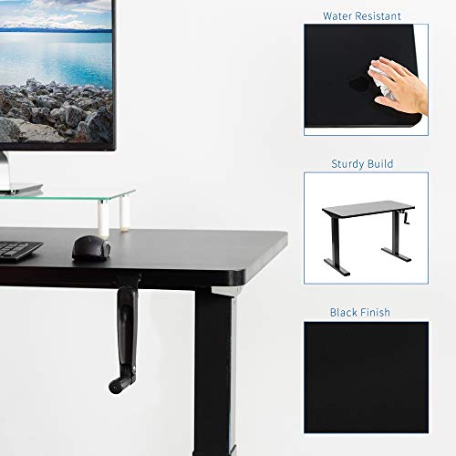 VIVO Manual Height Adjustable 43 x 24 inch Stand Up Desk, Black Solid One-Piece Table Top, Black Frame, Standing Workstation with Foldable Handle, DESK-KIT-MB4B