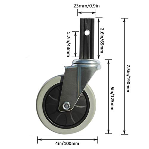 VKEID 4in Rubber Swivel Stem Caster Set of 4 - Gray, 400kg Capacity