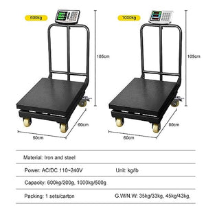 KDFWYDS Industrial Platform Scale with Guardrail and LCD Display - 1000kg/500g Size
