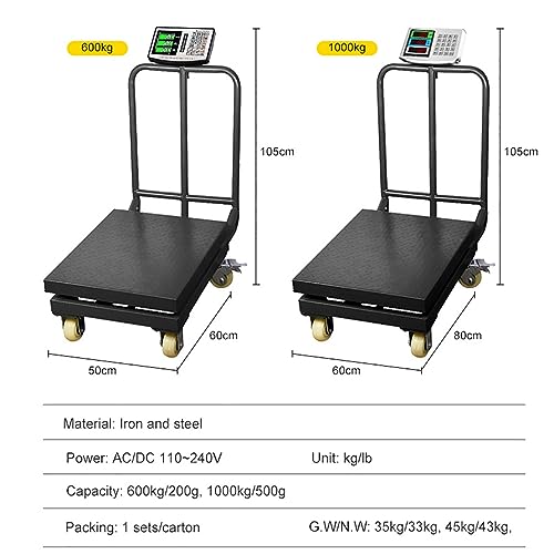 KDFWYDS Industrial Platform Scale with Guardrail and LCD Display - 1000kg/500g Size