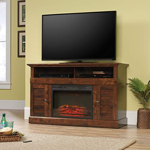 Sauder 422993 Harbor View Media Fireplace Entertainment Center, Accommodates up to a 60" TV Weighing 70 lbs Less, Curado Cherry Finish