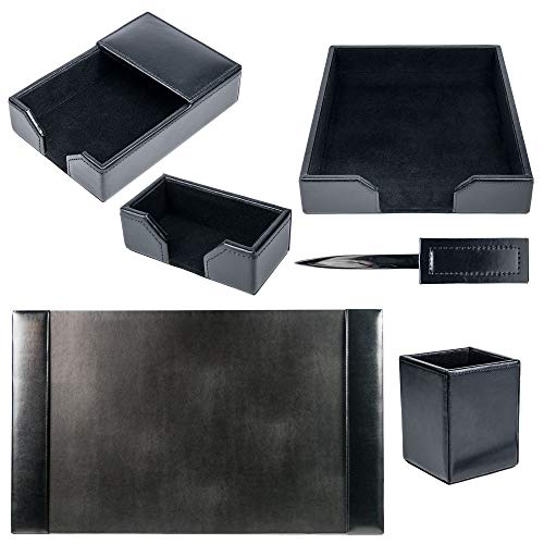 Dacasso Black Bonded Leather 6-Piece Desk Set