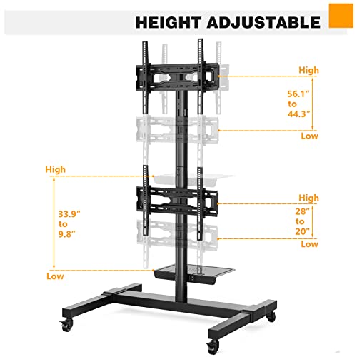 5Rcom Rolling TV Cart for 32-55 Inch TVs with Laptop Shelf, Height Adjustable - Holds Up to 132 lbs