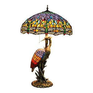 MANHONG Tiffany Style Dragonfly Table Lamp 18" Dark Red Blue - Retro Decorative Antique Light for Living Room
