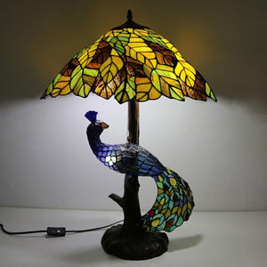 GAUUA Tiffany Bird Table Lights with Glass Lampshade - Nordic LED Desk Lamp for Bedroom and Living Room Decor