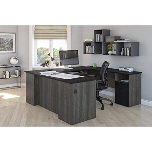 Bestar Norma 71W U or L-Shaped Desk in Black & Bark Gray