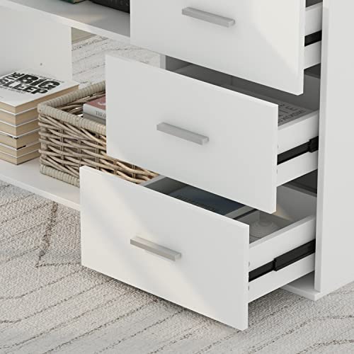Homsee L-Shaped Computer Desk with Drawers, Shelves, and Storage Cabinet - White