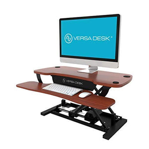 VersaDesk Power Pro USA Manufactured | Electric Height-Adjustable Desk Riser | Standing Desk Converter | Sit to Stand Desktop with Keyboard + Mouse Tray | 36" X 24" | Black Frame, Cherry Body…