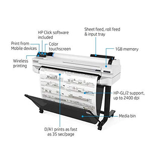HP DesignJet T530 Large Format Wireless Plotter Printer - 36", with Mobile Printing (5ZY62A) (Renewed)