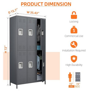 Reemoon Metal Locker Storage Cabinet for Employees, 72" Tall Steel Lockers (Dark Grey, 6 Doors)