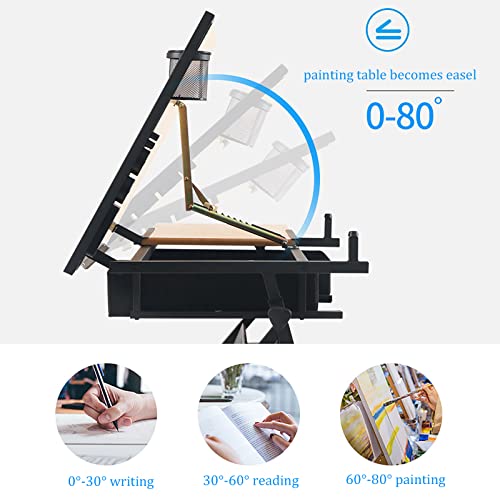 VejiA Extra Large Wood Drafting Table with Height Adjustable and Tilting Surface, Two Drawer - Ideal for Artists and Crafters
