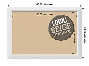 Tan Cork Board (40.00 x 28.00 in.), Blanco White Wood Frame - Bulletin Board, Organization Board, Pin Board - Large